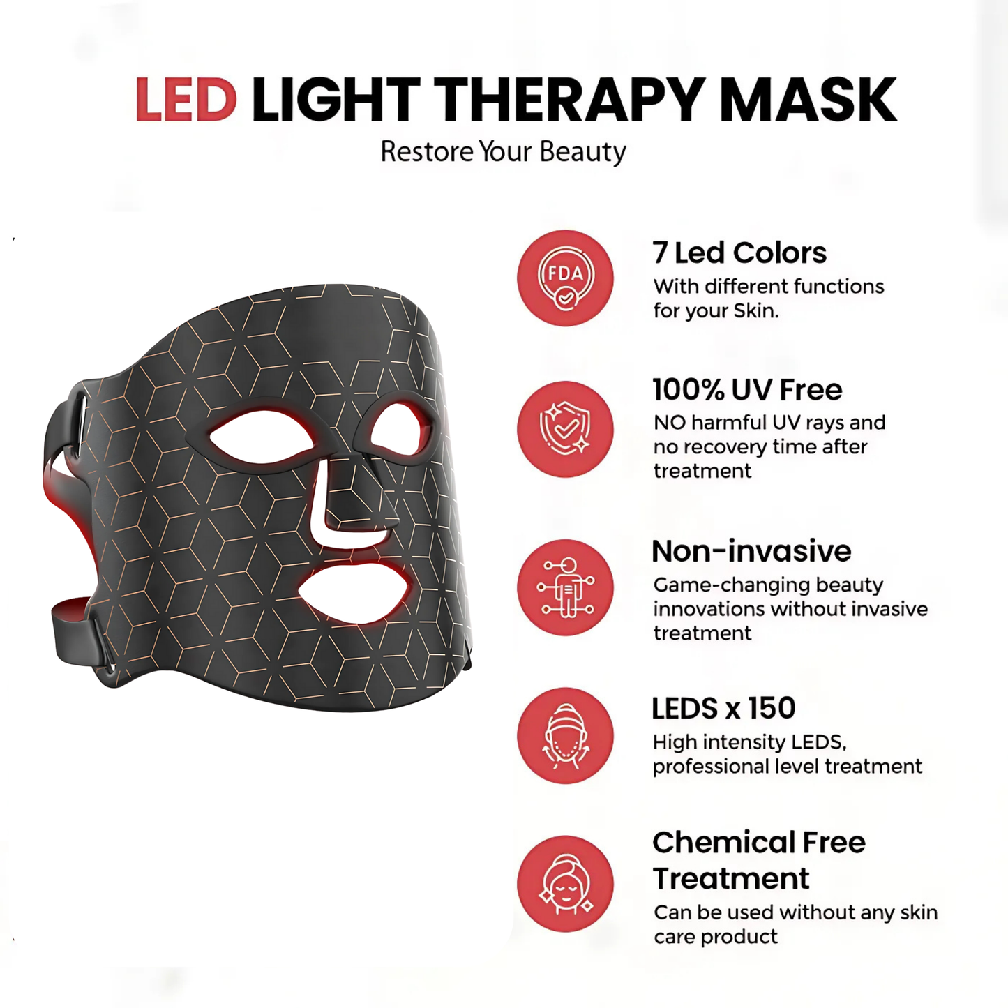 Red Light Therapy Face Mask – Rejuvenate, Repair & Glow
